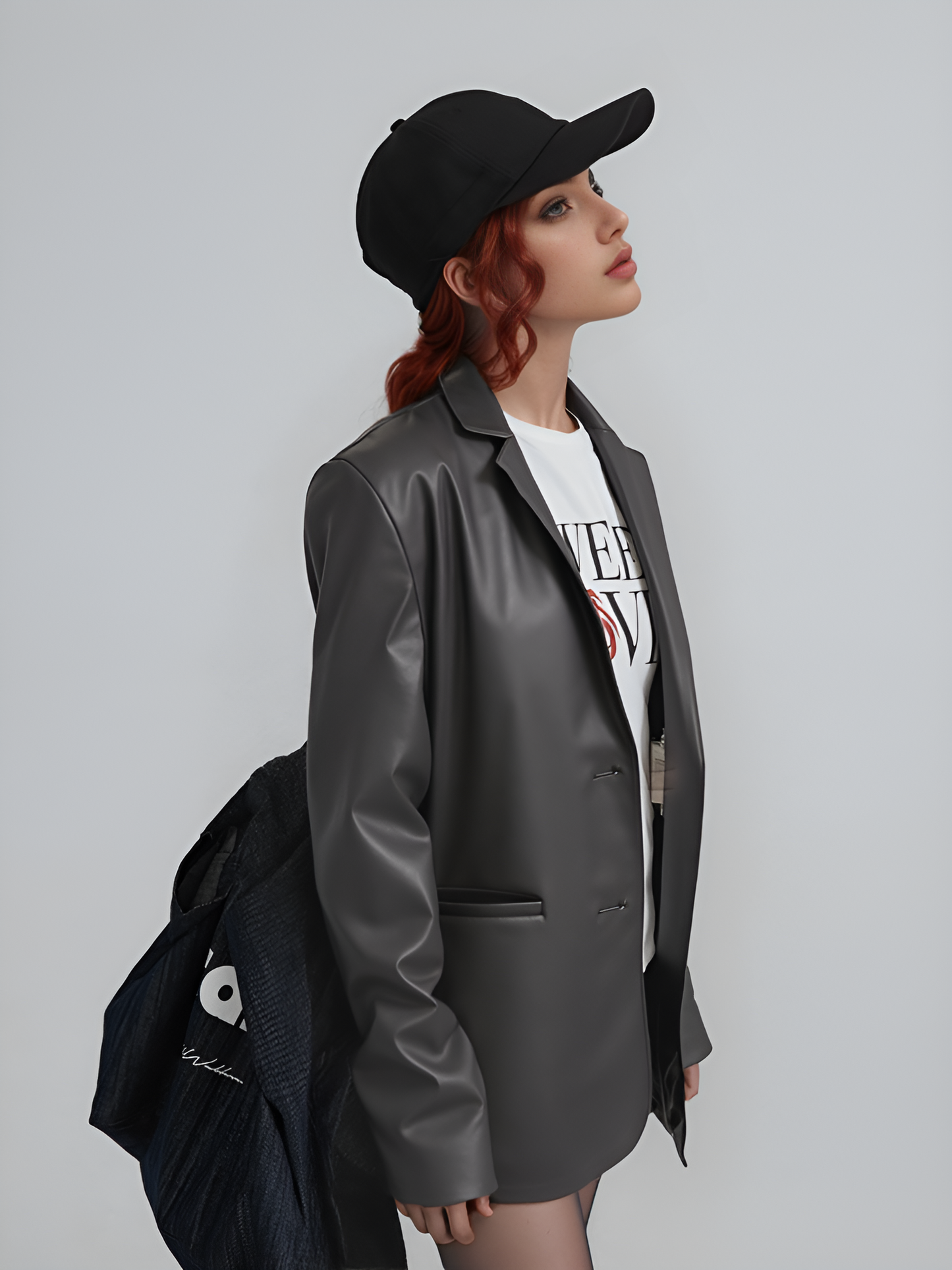 Siyah Deri Görünümlü Oversize Blazer Ceket – Kiralık