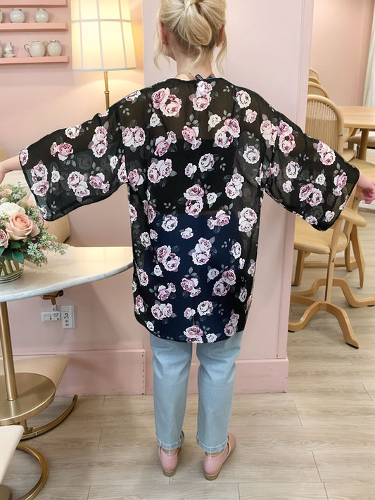 Çiçek Desenli Şifon Kimono (Kiralık)